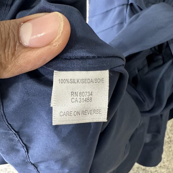 BCBGMAXAZRIA Dress Womens 2 Navy Gail 100% Silk Pleated V Neck Tie Back Mini Bow - Picture 8 of 8